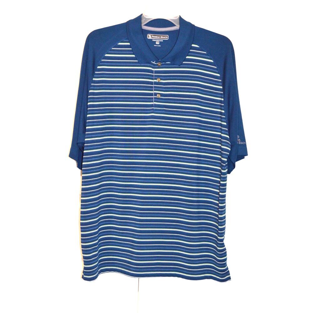 Pebble Beach Performance Golf Polo Shirt Men's XL‎  Blue Striped